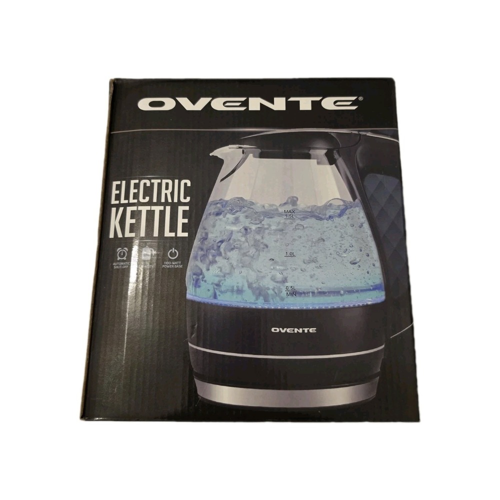 NIB Ovente 1.5L Electric‎ Glass Kettle Auto Shut-Off Boil-Dry Black KG83B